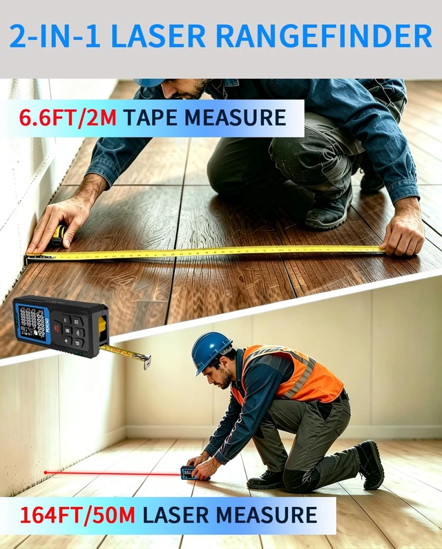 Alt view image 3 of 7 - 2-in-1Laser Measuring Tool, USB-C Rechargeable Digital Laser Tape Measure | 165Ft/50M Digital Laser Measurement 6.5Ft/3M Measuring Tape, Distance Meter with 2 Bubble LevelsM/in/Ft Unit