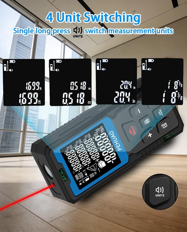 Alt view image 6 of 7 - 2-in-1Laser Measuring Tool, USB-C Rechargeable Digital Laser Tape Measure | 165Ft/50M Digital Laser Measurement 6.5Ft/3M Measuring Tape, Distance Meter with 2 Bubble LevelsM/in/Ft Unit