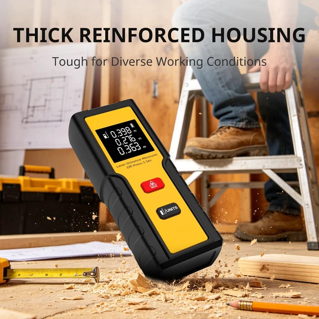 Alt view image 6 of 7 - 165ft Laser Distance Meters, Packet-Size Laser Measuring Tool | Distance/Area Calculations,±2mm Accuracy,M/Ft Unit,Backlit Display,Ergonomic Design,For Home Renovation & Construction