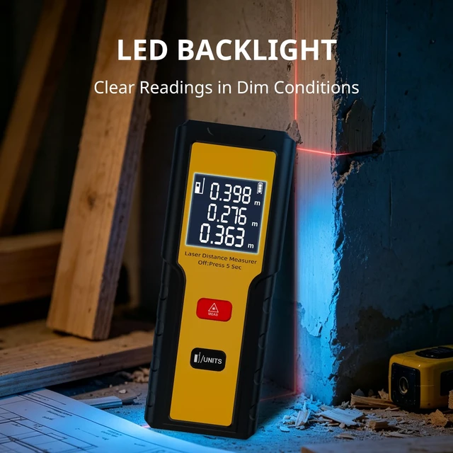 Alt view image 7 of 7 - 165ft Laser Distance Meters, Packet-Size Laser Measuring Tool | Distance/Area Calculations,±2mm Accuracy,M/Ft Unit,Backlit Display,Ergonomic Design,For Home Renovation & Construction