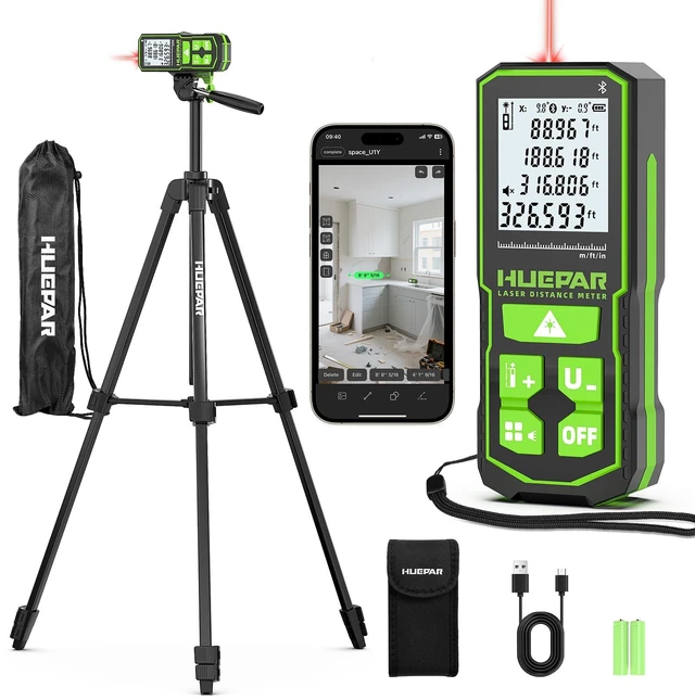 Main image of Laser Distance Measure 395 Feet with 60 Inch Tripod, Laser Distance Meter with Bluetooth & APP, Angle Sensor, 1/16in Accuracy Rechargeable Laser Measuring Tool, M/in/Ft Unit, Pythagorean Mode