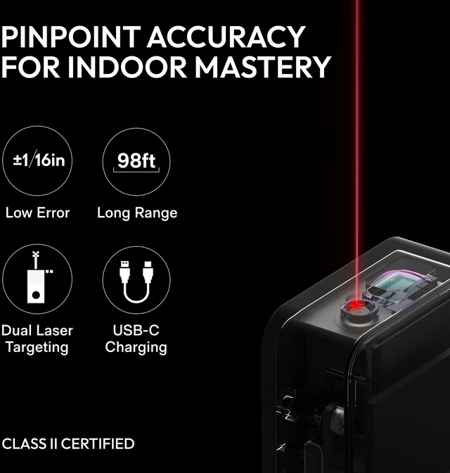 Alt view image 5 of 7 - Pocket-Size Laser Measuring Tool, Gadget Birthday Gift for Men & Women | EDC,Keychain Carry Design, 98Ft Laser Tape Measure ±2mm Accuracy, USB-C Rechargeable, OLED Display, Ft/M/in Unit Conversion