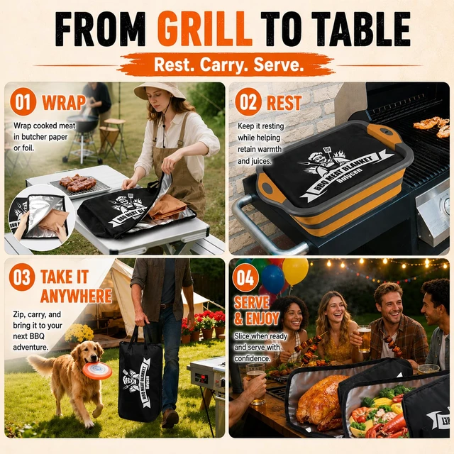Alt view image 4 of 7 - Upgraded 21 in BBQ Blanket for Resting Meat, Insulated Brisket Bag | Smoker Accessories, 5-Layer, Wide Mouth, Reinforced Base, Leak-Resistant, Foldable, for Brisket and Turkey, Gift for Men