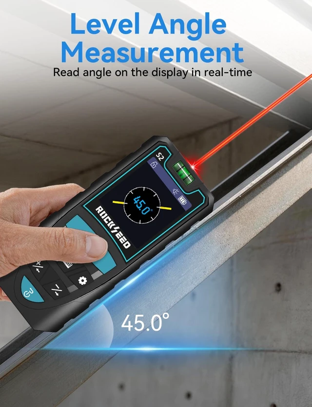 Alt view image 6 of 7 - Laser Measuring Tool 165ft, S2C Red Beam Laser Measure with Rotatable HD IPS Color Screen, 12 Measurement Modes, 3 Leveling Modes, 5 Units Switchable, for Stake Marking/Distance/Area/Volume