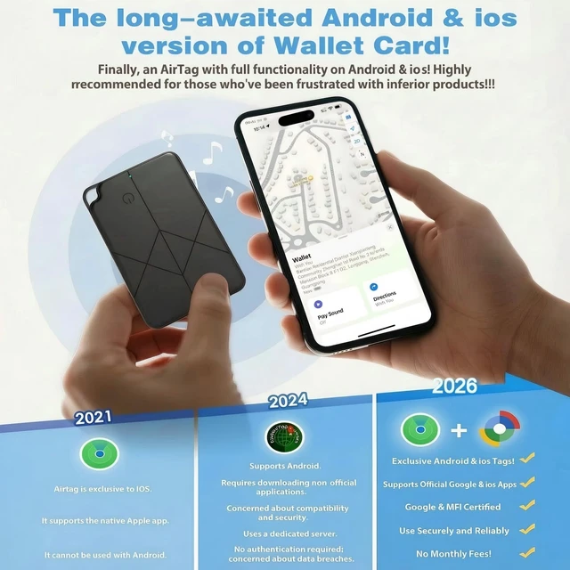 Alt view image 2 of 7 - Ultra-Thin Rechargeable Wallet Tracker Card Compatible with Apple Find My & Android, Bluetooth Key Finder for Men Women, Slim GPS Locator for Luggage Passport Keys, Anti-Loss Travel Must-Have
