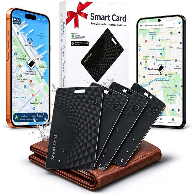 Main image of Wallet Tracker Cards 4 Pack for iOS & Android,2026 Bluetooh Tracking Cards 0.05in Slim,Wireless Charging,Works Apple Find My & Google Find,120dB Loud,Apple MFi Certified,IP68 for Wallet Passport Keys