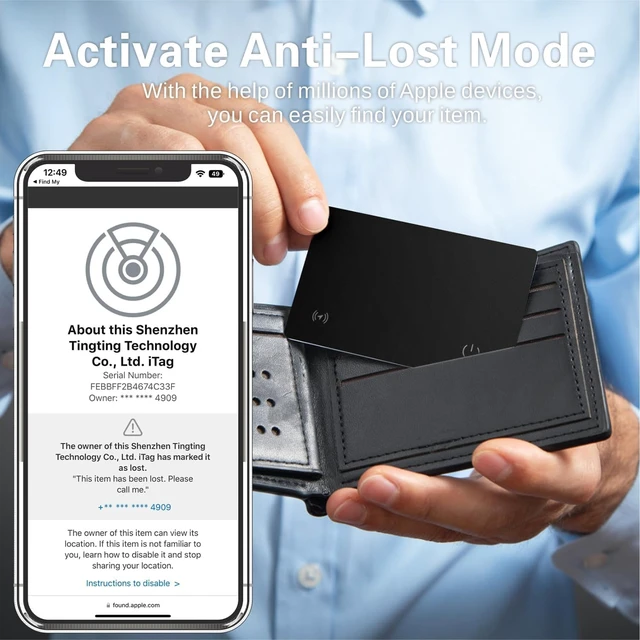 Alt view image 4 of 7 - Slim Wallet Tracker Card, Rechargeable, Works With Apple Find My | IP68 Waterproof Tracking Card For Wallets, Phones, Passports And Luggage Tags, Up To 5 Months Per Charge, iOS Only