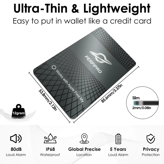 Alt view image 2 of 7 - Wallet Tracker Card (iOS Only) - Work with Apple Find My, Bluetooth Smart Card Wallet Finder, 5 Years Battery, Slim, IP68 Waterproof, Item Tracker for Purse, Passport, Bag (1Pack)