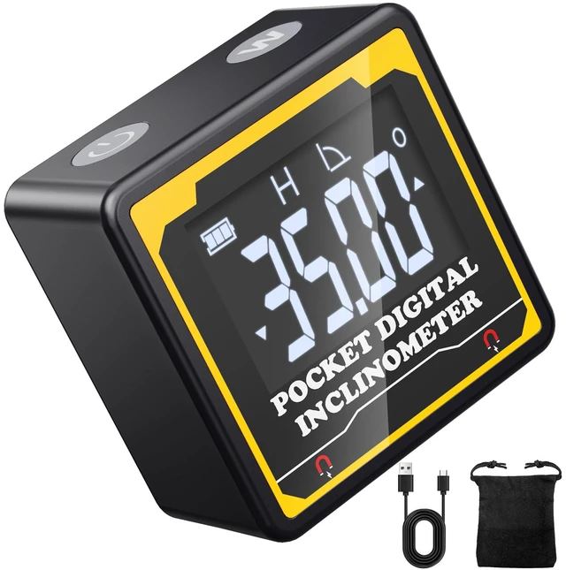 Main image of Magnetic Digital Angle Finder,Pocket-Sized 1.42 4-Sided Inclinometer with Backlit LCD,±0.2° High Precision,USBC Rechargeable,IP54 Waterproof for Construction,Metalworking&DIY Projects