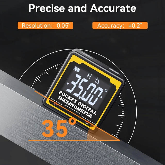 Alt view image 3 of 7 - Magnetic Digital Angle Finder,Pocket-Sized 1.42 4-Sided Inclinometer with Backlit LCD,±0.2° High Precision,USBC Rechargeable,IP54 Waterproof for Construction,Metalworking&DIY Projects