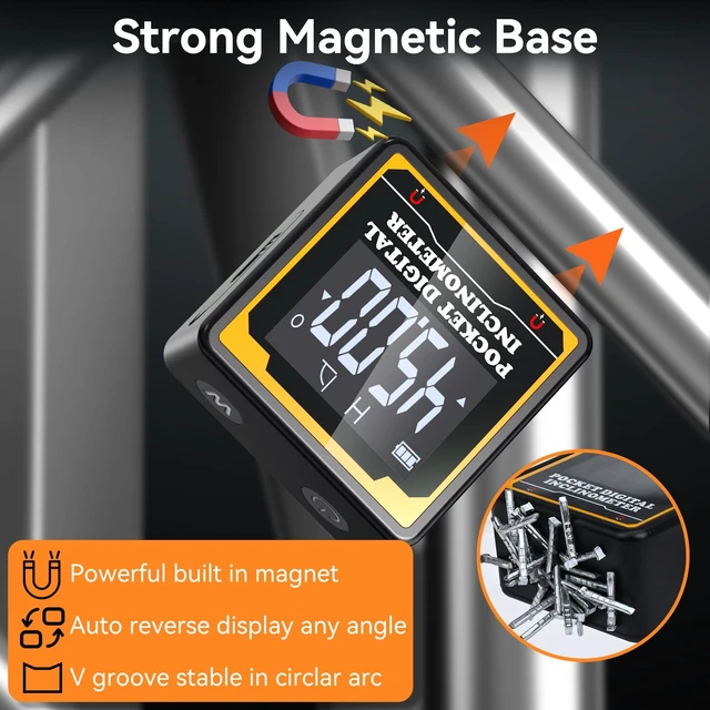Alt view image 2 of 7 - Magnetic Digital Angle Finder,Pocket-Sized 1.42 4-Sided Inclinometer with Backlit LCD,±0.2° High Precision,USBC Rechargeable,IP54 Waterproof for Construction,Metalworking&DIY Projects