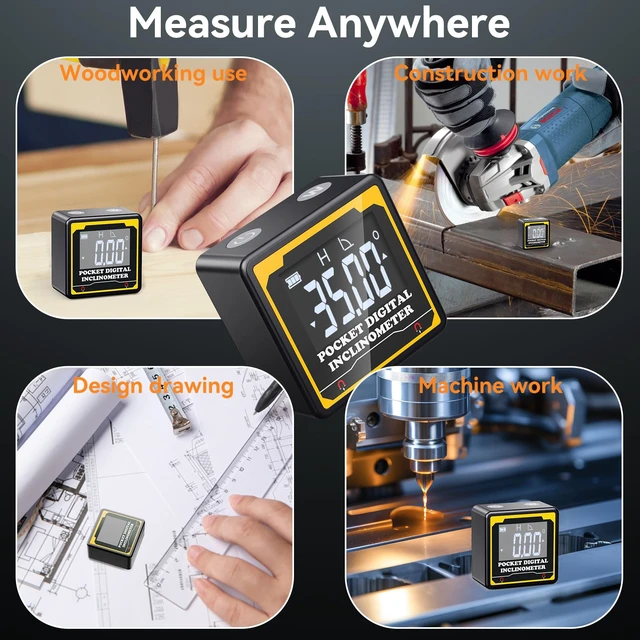 Alt view image 7 of 7 - Magnetic Digital Angle Finder,Pocket-Sized 1.42 4-Sided Inclinometer with Backlit LCD,±0.2° High Precision,USBC Rechargeable,IP54 Waterproof for Construction,Metalworking&DIY Projects