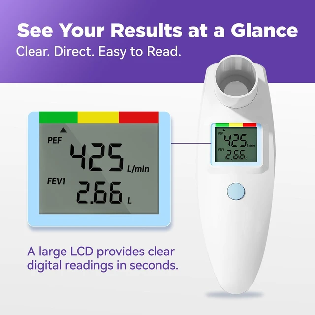 Alt view image 5 of 7 - Peak Flow Meter for Adults & Kids | Home Medical, PEF & FEV1 Measurement, Risk Indicator, LCD Screen, Accurate & Reliable