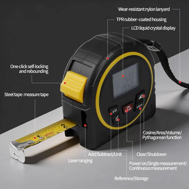 Alt view image 2 of 5 - Laser Tape Measure 131FT, 3-in-1 Laser Distance Meter with Tape Measure, LCD Display, Portable Measuring Tool for Home, Construction, DIY