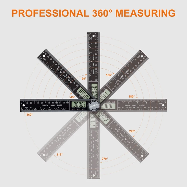 Alt view image 3 of 7 - Digital Angle Finder Protractor, 7-Inch/200 mm ABS Ruler | Large Digital Display, 0360° Measuring Range, Angle Gauge,for Woodworking, Carpentry, Construction and DIY Home Projects
