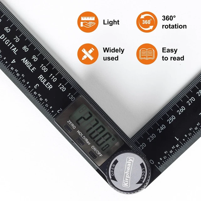 Alt view image 5 of 7 - Digital Angle Finder Protractor, 7-Inch/200 mm ABS Ruler | Large Digital Display, 0360° Measuring Range, Angle Gauge,for Woodworking, Carpentry, Construction and DIY Home Projects