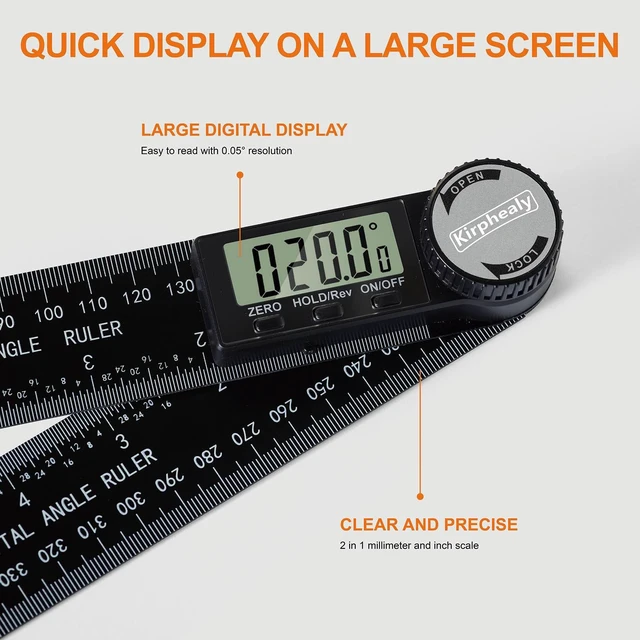 Alt view image 4 of 7 - Digital Angle Finder Protractor, 7-Inch/200 mm ABS Ruler | Large Digital Display, 0360° Measuring Range, Angle Gauge,for Woodworking, Carpentry, Construction and DIY Home Projects