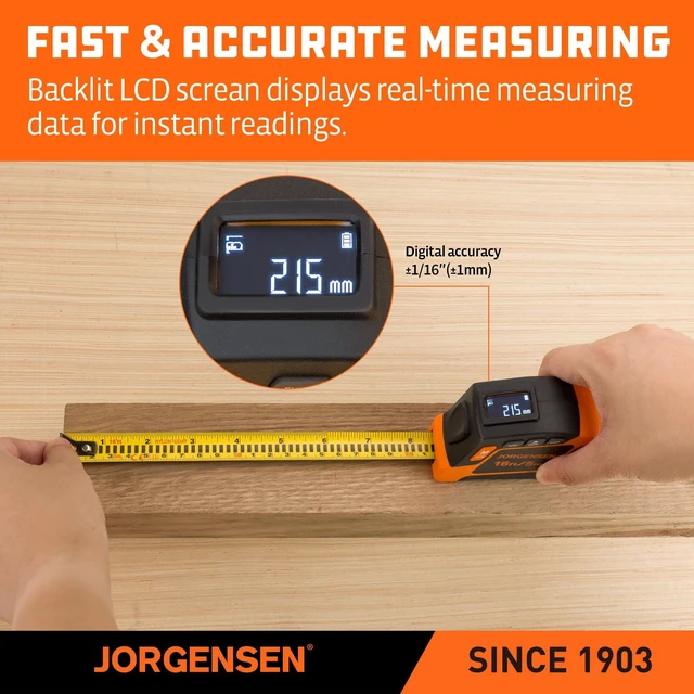 Alt view image 3 of 7 - Digital Tape Measure,16Ft Rechargeable Digital Measuring Tape | 50 Records;2 Measurement References;6 Measurement Units;Length, Area & Volume;Backlit LCD Display