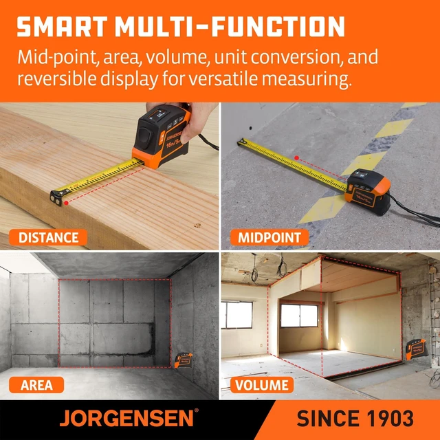 Alt view image 4 of 7 - Digital Tape Measure,16Ft Rechargeable Digital Measuring Tape | 50 Records;2 Measurement References;6 Measurement Units;Length, Area & Volume;Backlit LCD Display