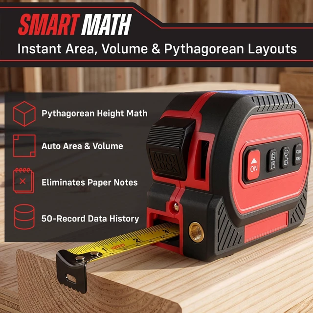 Alt view image 3 of 7 - 4-in-1 Digital Laser Tape Measure with Level with LED Screen | 16ft/5M Mechanical Measuring Tape and 196ft Laser Measuring Tool with Smart Calculation in Metric and Imperial Units