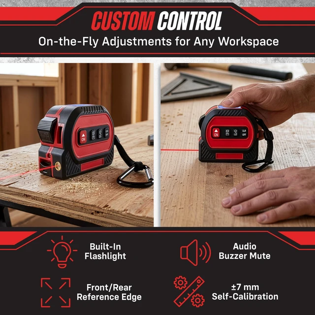 Alt view image 5 of 7 - 4-in-1 Digital Laser Tape Measure with Level with LED Screen | 16ft/5M Mechanical Measuring Tape and 196ft Laser Measuring Tool with Smart Calculation in Metric and Imperial Units
