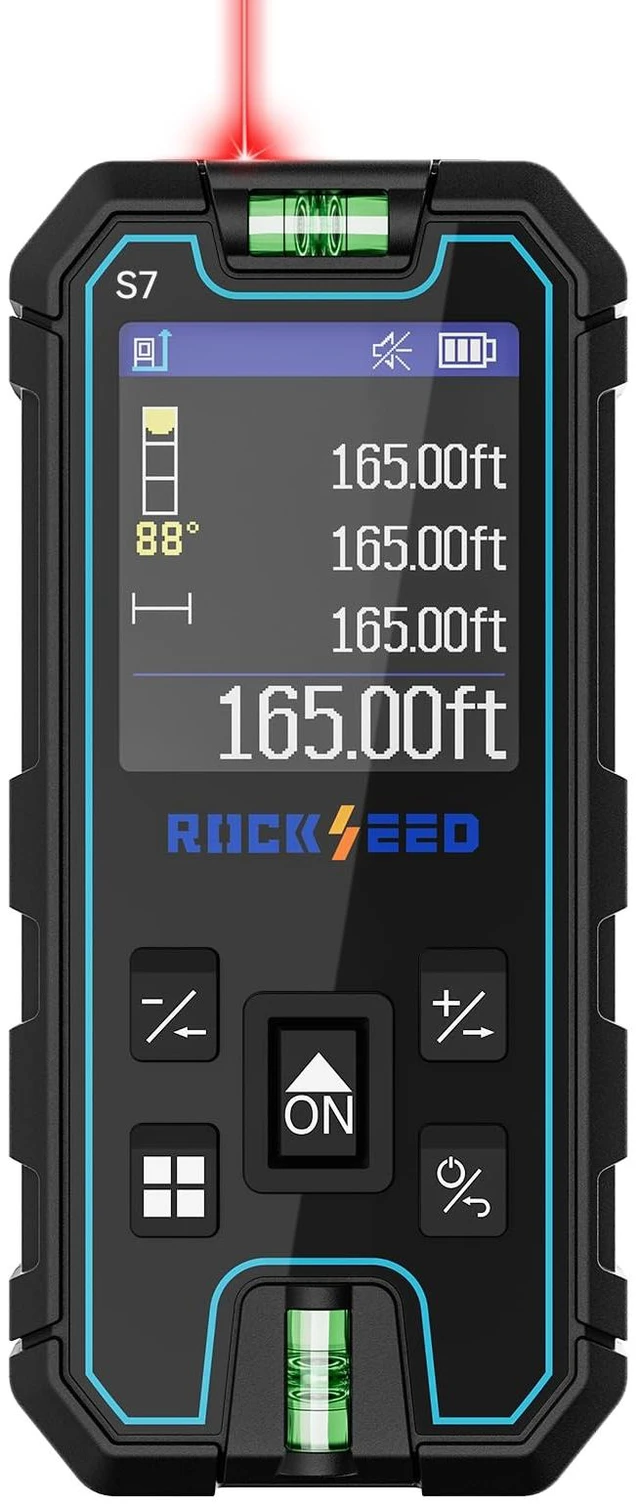 Main image of S7C Laser Measuring Tool 165FT, Red Beam Laser Measure with Rotatable HD IPS Color Screen, 12 Measurement Modes, 3 Leveling Modes, 5 Units Switchable, for Stake Marking/Distance/Area/Volume