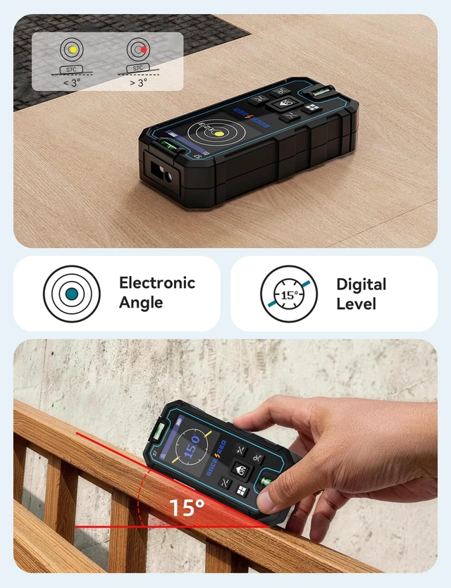 Alt view image 5 of 7 - S7C Laser Measuring Tool 165FT, Red Beam Laser Measure with Rotatable HD IPS Color Screen, 12 Measurement Modes, 3 Leveling Modes, 5 Units Switchable, for Stake Marking/Distance/Area/Volume