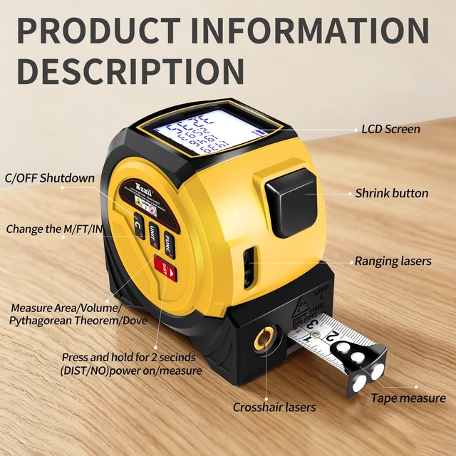 Alt view image 6 of 7 - Laser Measuring Tape 3-in-1 Tape Measure with Laser Distance Meter | 131Ft/16Ft Measuring Tape, Electric Laser Measuring Tool with LCD Display, Pythagorean Area Volume, Ft/In/M for Construction
