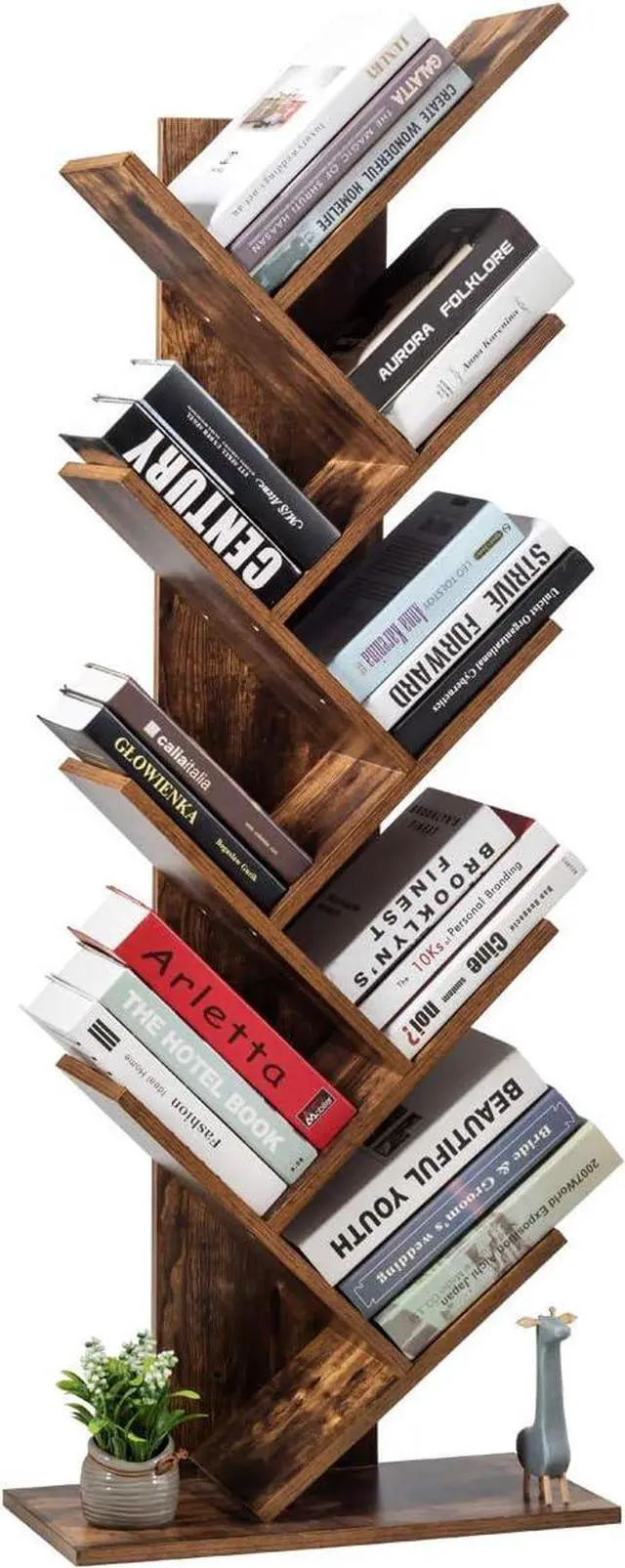 Main image of 55-Inch Tree Bookshelf, 9-Shelf Free Standing Tree Bookcase, Bookshelves for Home Living Room Office Children Room, Display Stand for CDs/Albums/Books, w/Anti-toppling Device (Rustic Brown)