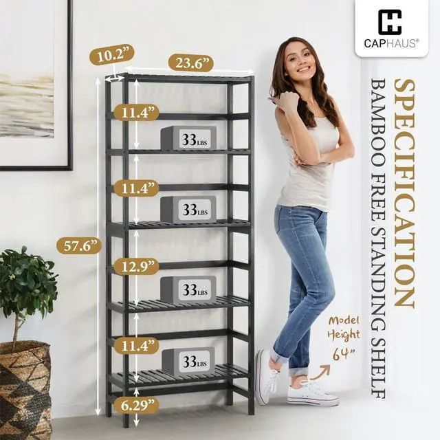Alt view image 2 of 7 - Bookshelf, 5-Tier Book Shelf, Tall Ladder Shelf with Bamboo Frame,Freestanding Storage Shelves Display Rack, for Living Room,Home Office Kitchen,Bedroom,Plant Stand Bathroom,Black