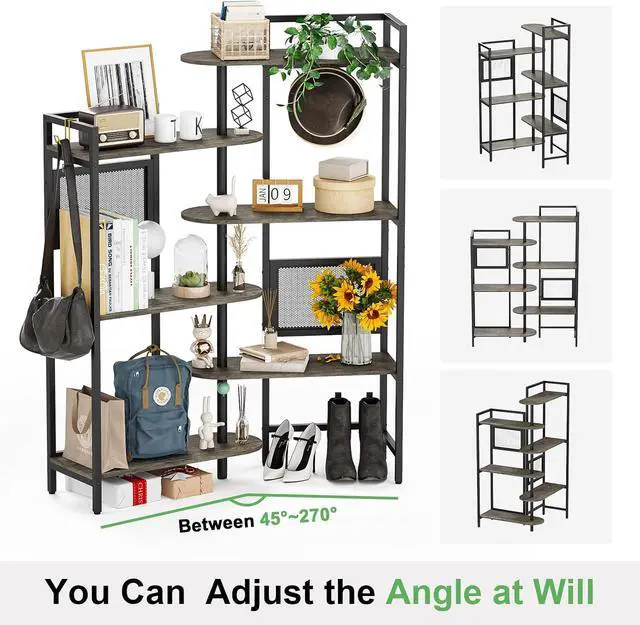 Alt view image 4 of 7 - 6-Tier Industrial Bookshelf Wood Bookcase with Metal Frame, Tall Office Book Shelves Wooden Etagere Book Shelf, Open Storage Shelving Unit for Living Room/Study Room/Bedroom(Black Oak)