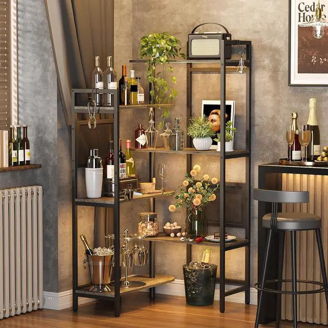 Alt view image 7 of 7 - 6-Tier Industrial Bookshelf Wood Bookcase with Metal Frame, Tall Office Book Shelves Wooden Etagere Book Shelf, Open Storage Shelving Unit for Living Room/Study Room/Bedroom(Black Oak)