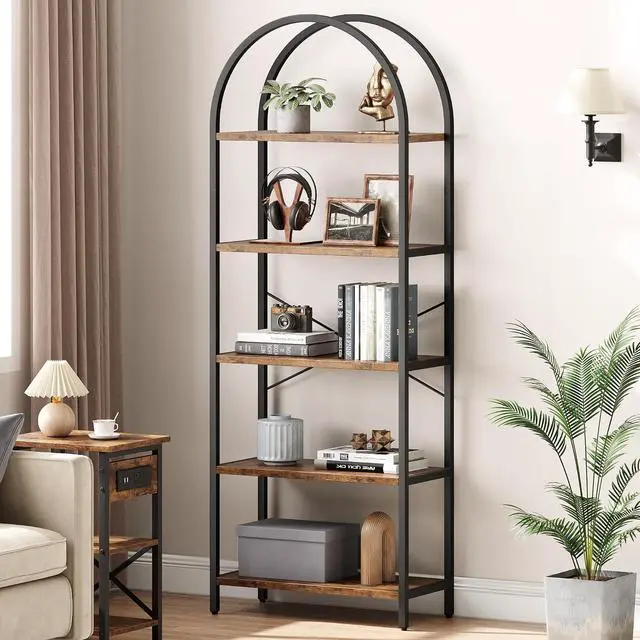 Main image of 5 Tier Bookshelf Arched Bookcase Modern Standing Bookshelves Tall Display Racks Metal Book Shelf for Bedroom, Living Room, Home Office