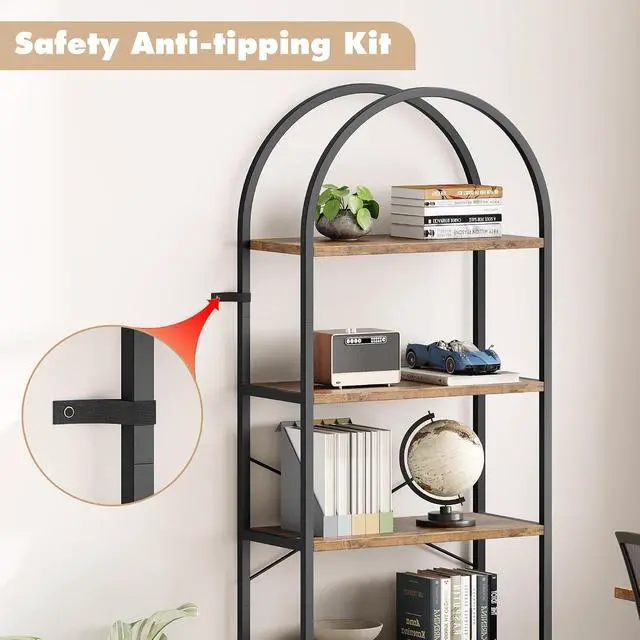 Alt view image 7 of 7 - 5 Tier Bookshelf Arched Bookcase Modern Standing Bookshelves Tall Display Racks Metal Book Shelf for Bedroom, Living Room, Home Office