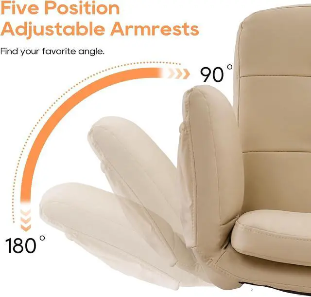 Alt view image 4 of 7 - Criss Cross Chair with Wheels & Adjustable Arms, Wide Seat Faux Leather Office Desk Chair, Cross Legged Swivel Computer Chair for Home Office, Makeup Vanity, Small Spaces, Beige