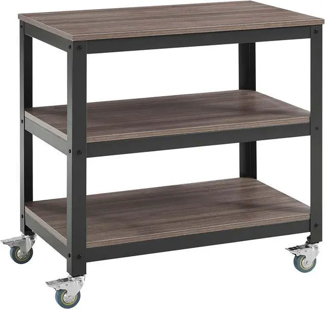 Main image of Vivify Industrial Modern Three Tiered Serving Stand Rolling Cart in Gray Walnut