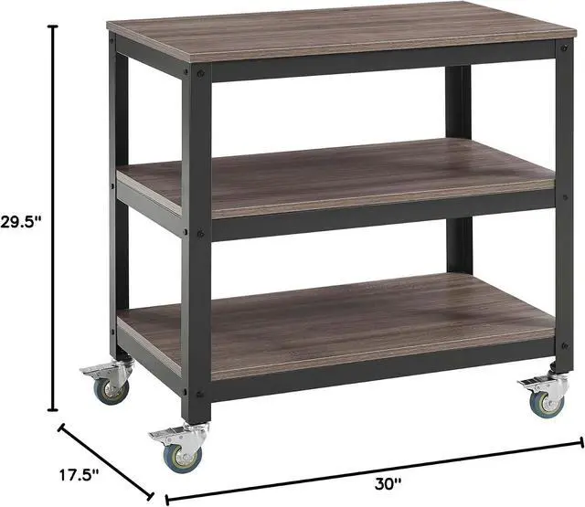 Alt view image 3 of 6 - Vivify Industrial Modern Three Tiered Serving Stand Rolling Cart in Gray Walnut