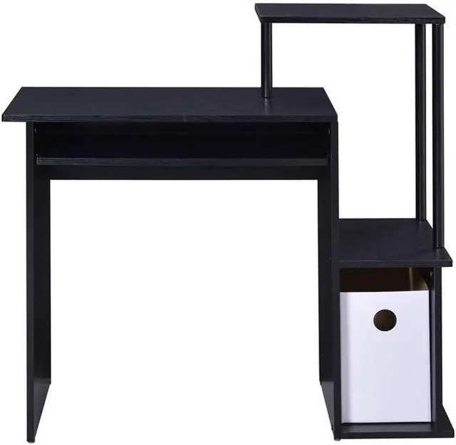 Alt view image 4 of 7 - Lyphre Wooden Rectangle Top Computer Desk with Keyboard Tray in Black