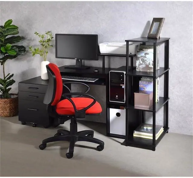 Alt view image 2 of 7 - Lyphre Wooden Rectangle Top Computer Desk with Keyboard Tray in Black