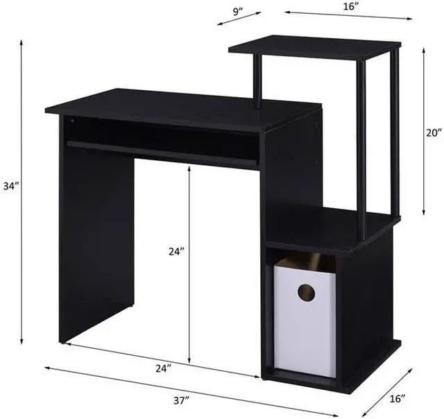 Alt view image 3 of 7 - Lyphre Wooden Rectangle Top Computer Desk with Keyboard Tray in Black