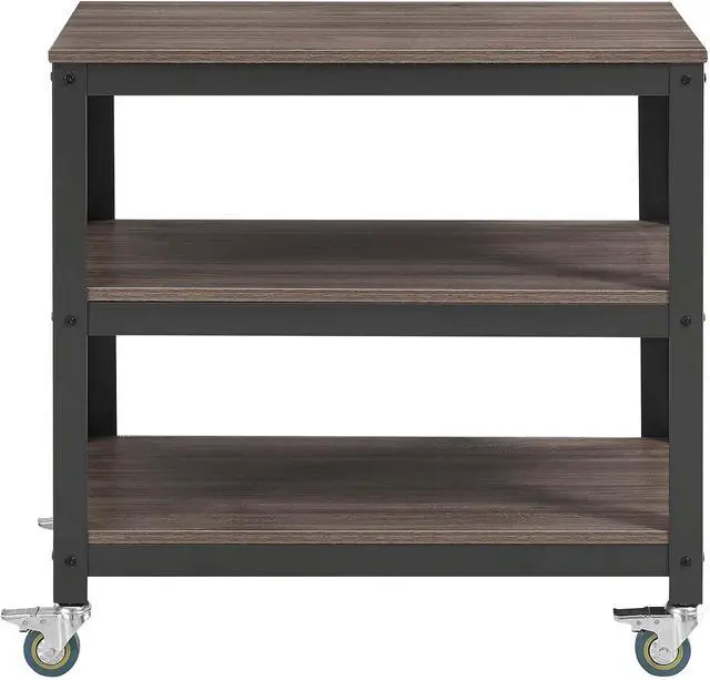 Alt view image 5 of 6 - Vivify Industrial Modern Three Tiered Serving Stand Rolling Cart in Gray Walnut