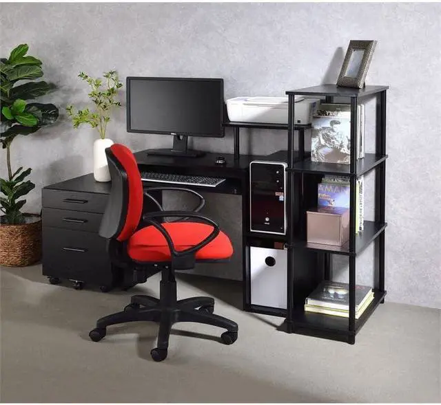 Alt view image 7 of 7 - Lyphre Wooden Rectangle Top Computer Desk with Keyboard Tray in Black