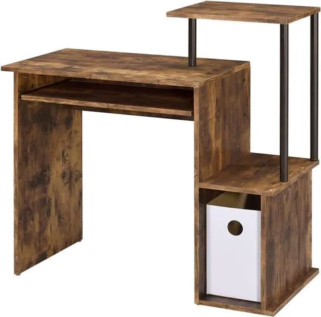 Main image of Lyphre Wooden Top Computer Desk in Weathered Oak and Black