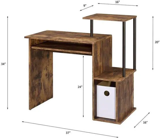 Alt view image 3 of 7 - Lyphre Wooden Top Computer Desk in Weathered Oak and Black