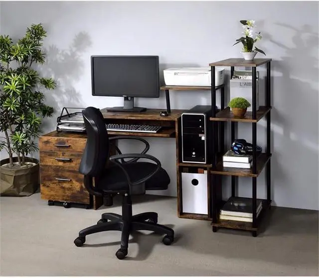 Alt view image 2 of 7 - Lyphre Wooden Top Computer Desk in Weathered Oak and Black