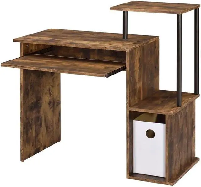 Alt view image 5 of 7 - Lyphre Wooden Top Computer Desk in Weathered Oak and Black