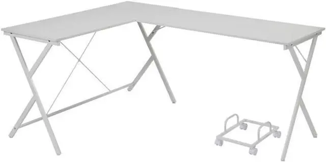 Main image of Demas Wooden Top L-Shaped Computer Desk with Computer Holder in White