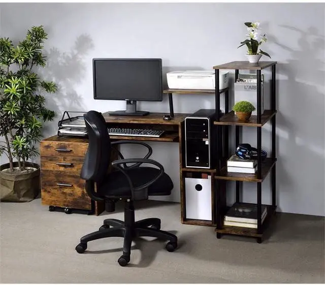 Alt view image 7 of 7 - Lyphre Wooden Top Computer Desk in Weathered Oak and Black