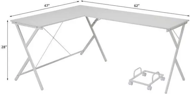 Alt view image 3 of 14 - Demas Wooden Top L-Shaped Computer Desk with Computer Holder in White