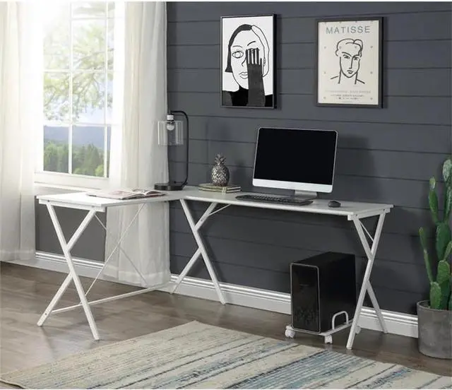Alt view image 2 of 14 - Demas Wooden Top L-Shaped Computer Desk with Computer Holder in White